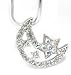 Beautiful Ice Crystal Crescent Moon Star Outline Charm Necklace Silver Tone