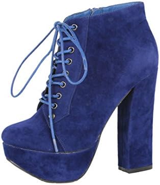 MODESTA Women's Round Toe Lace Up Platform Ankle Bootie On Chunky Heels