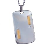 Stainless Steel/14K Duo Bar Diamond Men's Dog Tag Necklace
