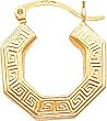 14K Gold Greek Key Hollow Hoop Earrings Jewelry New