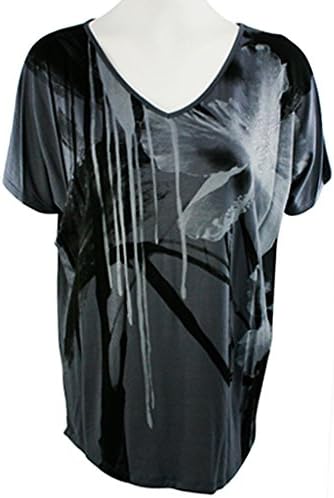 Vanilla Sugar - Grey Flowers, Short Sleeve, Studded Top with Floral Designs
