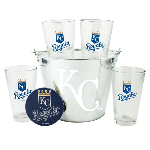Kansas City Royals Satin Etch Bucket and 4 Glass Gift Set