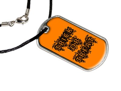 Trick or Treat - Halloween - Military Dog Tag Black Satin Cord