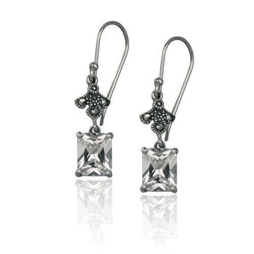 Sterling Silver Marcasite and Cubic Zirconia Dangle Earrings