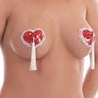 Womens Sexy Heart Sequin Pasties with Lace Trim and Tassels