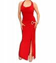 Blue Banana Red Cowl Neck Long Evening Dress