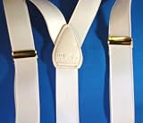 Y-back Formal Satin Finished White Suspenders with Gold Clips