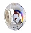 Pandora Style Charm Bead (Z245) Faceted Glass (14mm x 9mm) (Fits Troll too) ~ Gray, Milky White and Black Iridescent