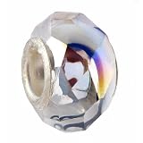 Pandora Style Charm Bead (Z245) Faceted Glass (14mm x 9mm) (Fits Troll too) ~ Gray, Milky White and Black Iridescent