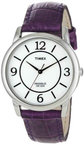 Timex Women's T2N690 Elevated Classics Dress Color Strap Collection Purple Leather Strap Watch