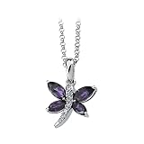 14K White Gold 0.02 ct. Diamond and 3/4 ct. Marquise Cut Amethyst Dragonfly Necklace