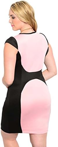 Feellib Women's Plus Size Cap Sleeve Knit Bodycon Dress 2X-Large Black Pink