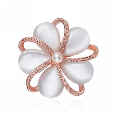 Cheap Girls Jewelry Merdia Fashion Elegant Cats Eye Pearl Brooch - Rose-golden + White For Sale