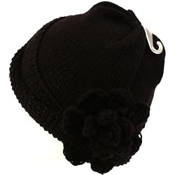 Crochet Flower Knit Skull Beanie Winter Large Hat Black