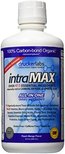intraMAX Liquid Nutrition, Peach Mango Flavor, 8g fiber/4g protein per serv., Vitamins, Minerals, Enzymes, Fiber, 32oz(946ml) - 1 Month Supply by Drucker Labs