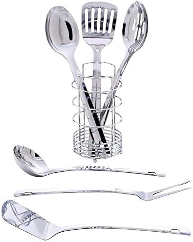 7pcs Stainless Steel Kitchen Tool Serving Utensil Set with 4"x7.5" Rack