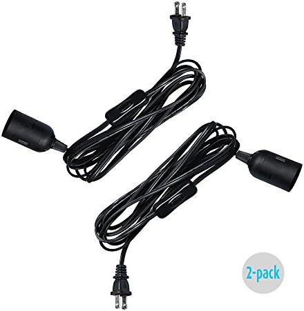 Westronix [2-pack] Hanging Light Bulb Cord with E26 Socket and Switch 12 Feet Long Cable (Black)