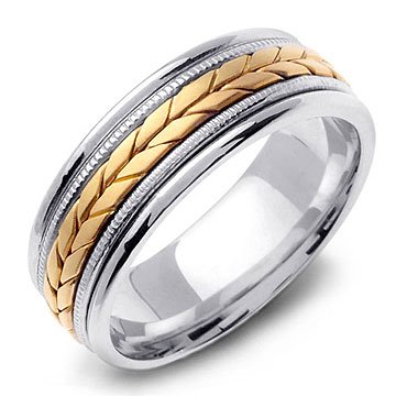 TIBERIUS 14K Two-Tone Braided White Gold Wedding Band Ring