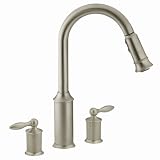MOEN 7592SL Aberdeen Two Handle Kitchen Faucet with Pullout Spout, Stainless