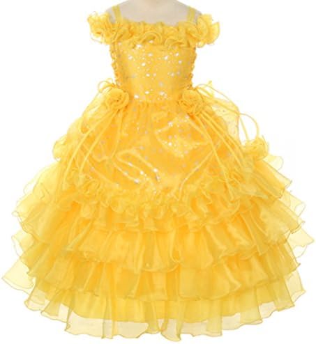Star Printed Organza Ruffle Layered Girl Dress Pageant Party Communion Princess Yellow 2-14