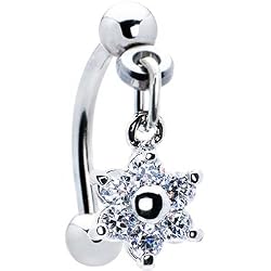 Top Down Clear Gem Dangle Flower Eyebrow Ring