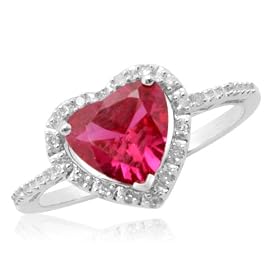 10k White Gold Heart-Shaped Created Ruby w  Diamonds Heart Ring by Amazon.com Collection