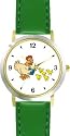 Hen and Chicks Bird Animal - WATCHBUDDY&reg; DELUXE TWO-TONE THEME WATCH - Arabic Numbers - Green Leather Strap-Size-Large ( Men's Size or Jumbo Women's Size )