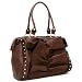 Designer Inspired Black Brown Silver Tone Metal Studs Pockets Ruffles Satchel Bag Handbag Purse