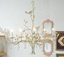 COUNTRY metal CHANDELIER antique white BIRDS electric