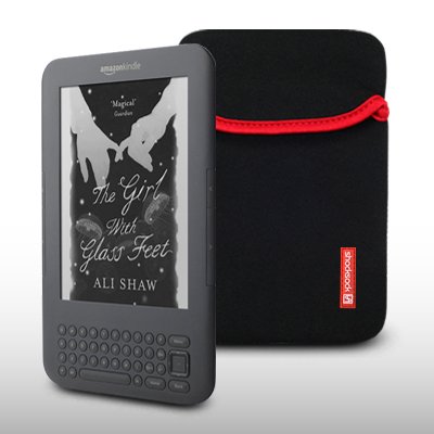 AMAZON KINDLE KEYBOARD/ KINDLE TOUCH 3G WiFi - BLACK NEOPRENE CARRY POUCH CASE BY SHOCK SOCK