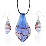 Blue And Silver Teardrop Murano Glass Earrings Set