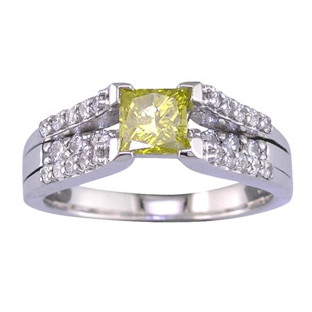 1.20 Ct. White & Yellow Diamond Engagement Ring With Accent Diamonds In 14k White Gold in SI Clarity in Princess Cut, Available In Sizes 4, 5, 6, 7, 8, & 9.