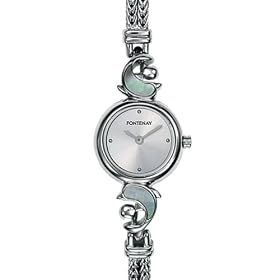 Fontenay - GR1357AR - Montre Femme Rhodi�e - Quartz Analogique - Motifs Dauphins - Fond Argent - Bracelet M�tal M�tal Argent�