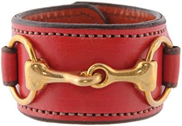 Rebecca Ray Designs Equestrian Brass Horse Snaffle Bit Red Leather Cuff Bracelet (Red)