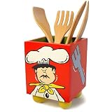 Handpainted Kitchen Countertop Utensil Caddy - Chef Motif