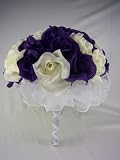 Purple and Ivory Silk Rose Hand Tie (3 Dozen Roses) Wedding Bouquet 41cP48UBapL. SL160 Purple and Ivory Silk Rose Hand Tie (3 Dozen Roses) Wedding Bouquet