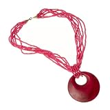  : Ravishing Red Multistrand Wood Medallion Collar Necklace