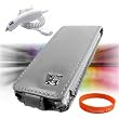 Apple iPod Nano 5th Generation (5G Video) Premium **VG BRAND** Leather Flip Case Cover **GREY** + Apple Ipod Nano Car Charger + Vangoddy ?(Trademarked) Orange Silicone Wrist Band!!!