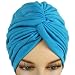 TURQUOISE BLUE PLEATED TURBAN HAT HEAD COVER SUN CAP