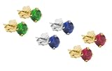 10k Gold Created Sapphire, Ruby, and Emerald Stud Set
