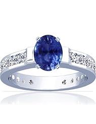 Platinum Oval Cut Blue Sapphire Ring With Sidestones
