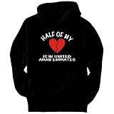 HALF OF MY heart is in United Arab Emirates Countries Mens Hoodie (Black, Sizes X-Small - XXX-Large)