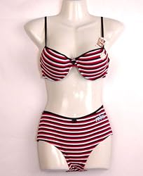 VOP Sexy White & Red Stripe Underwire Bra & Brief Set