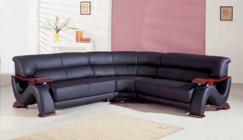 Modern Furniture Black Leather Mini-Sectional 