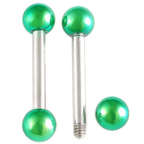 16g 16 gauge 1.2mm, 5/16" inches 8mm long - 316L Surgical Stainless Steel tongue bars bar tounge nipple barbell straight ear earring with 3mm ball anodized Green - Set of 2 ACHJ
