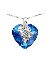 Original Star K (tm) Large 15mm Heart Shape Simulated Blue Topaz Soul Mate Pendant in 925 Sterling Silver