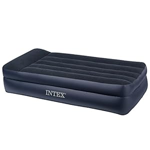 Intex Pillow Rest Raised Airbed with Built-in Pillow and Electric Pump, Twin, Bed Height 16 1/2