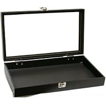 Black Jewelry Travel Showcase Display Glass Lid Case