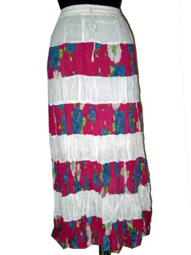 Womens Summer Fashion Tie Dye long skirts in White-Pink cotton 40"