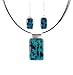 Necklace and Earrings Set - XS-38 - Genuine Handmade Dichroic Glass Pendant and Earrings - Rectangle Shape - Hung on a 16" Stainless Steel Black Multi-Strand Cord + 2" Extension Chain and French Wires ~ All Findings and Earring wires are made of .925 Sterling Silver